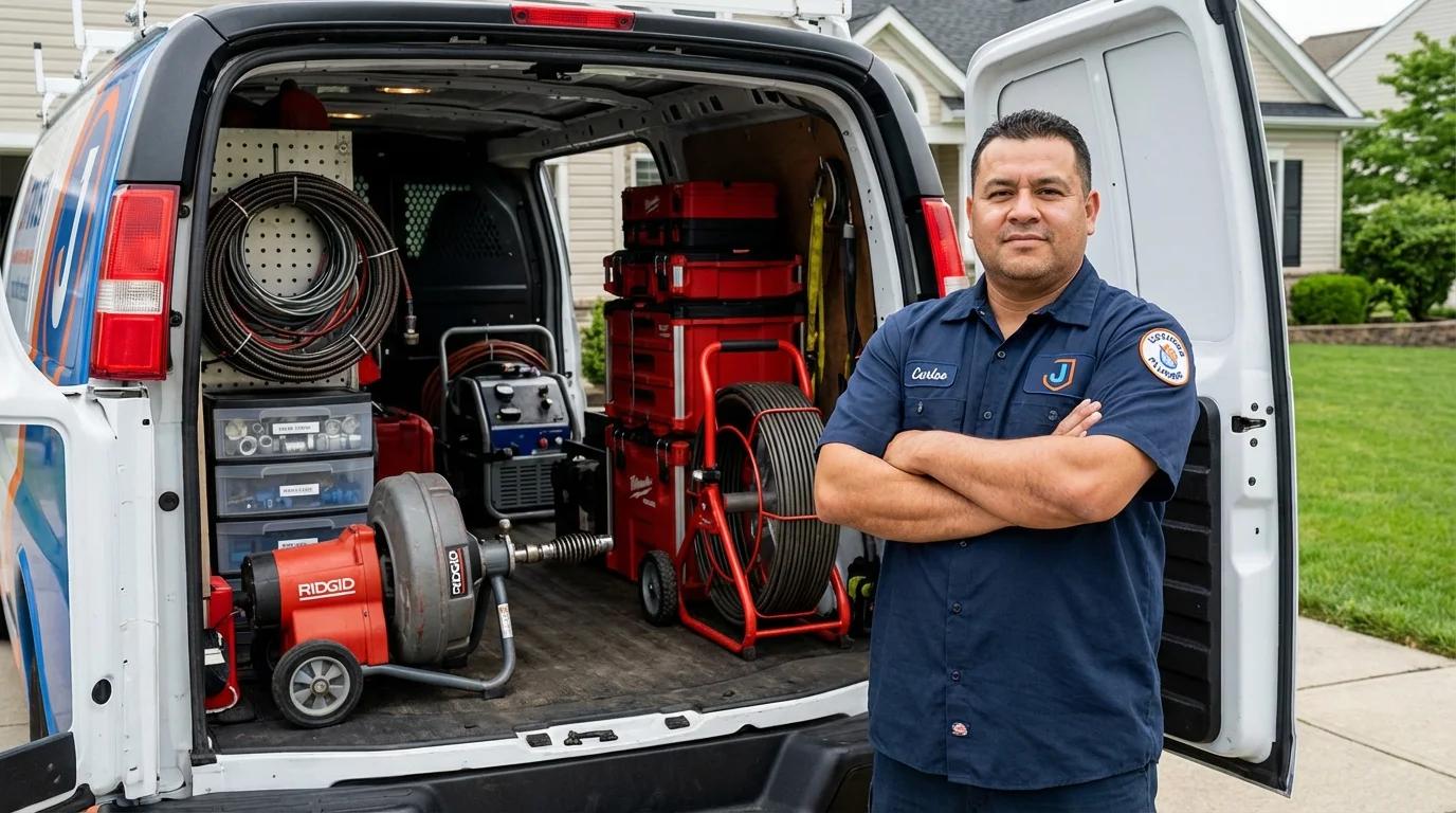 Professional drain cleaning equipment and Johns Plumbing LLC plumber in Dravosburg