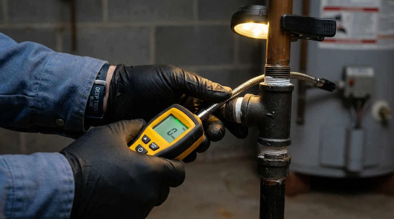 Gas leak detection with electronic sniffer by Johns Plumbing LLC in Dravosburg