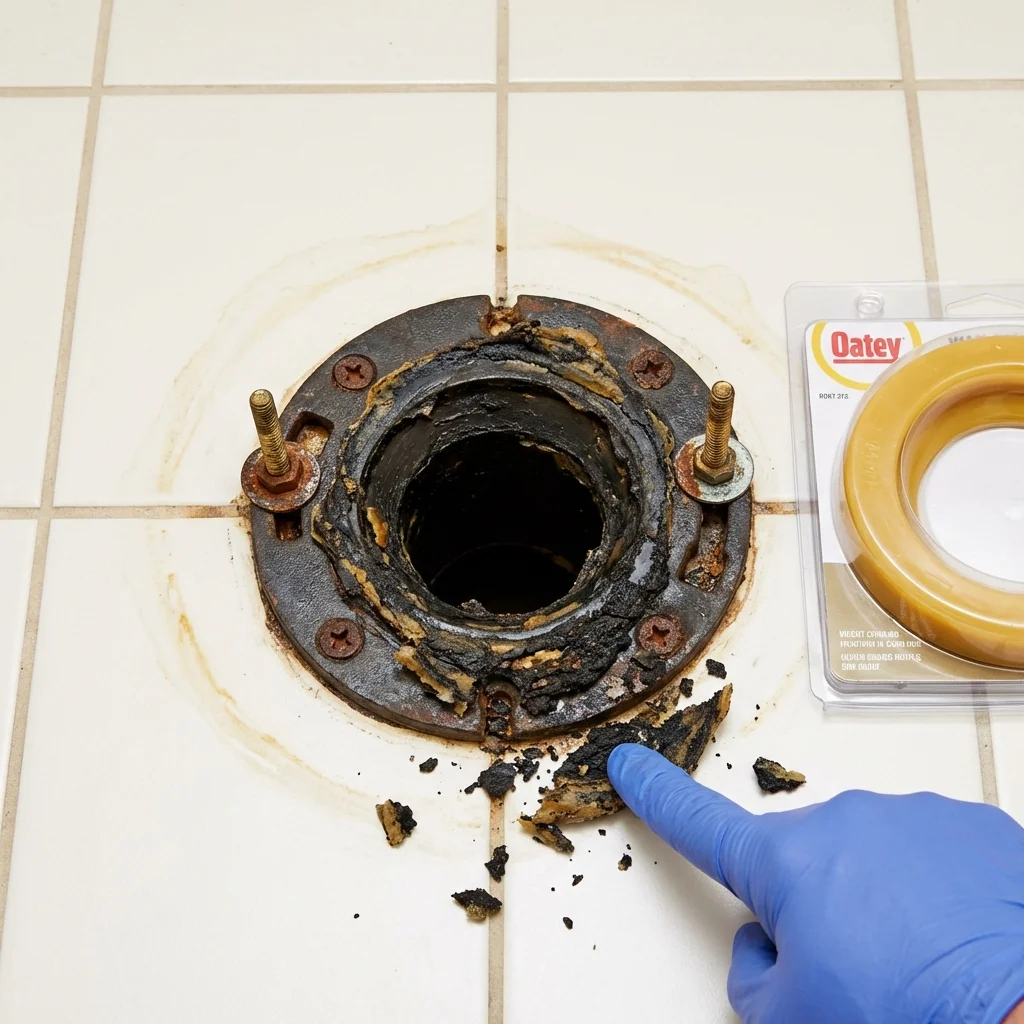 Failed wax ring showing water seepage at the base of a toilet in a Dravosburg, PA home
