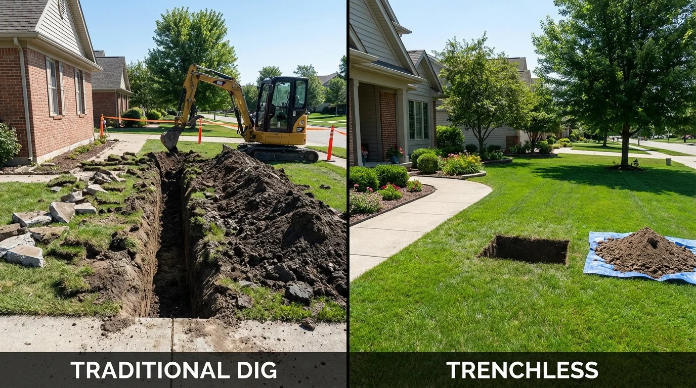 Trenchless sewer repair with minimal yard damage versus traditional excavation in Dravosburg, PA